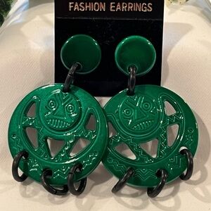 Vintage Tribal-Inspired Green Statement Earrings